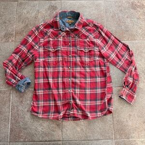 JACHS Girlfriend Red Plaid with Bandana Pattern Lining 100% Cotton Size Medium